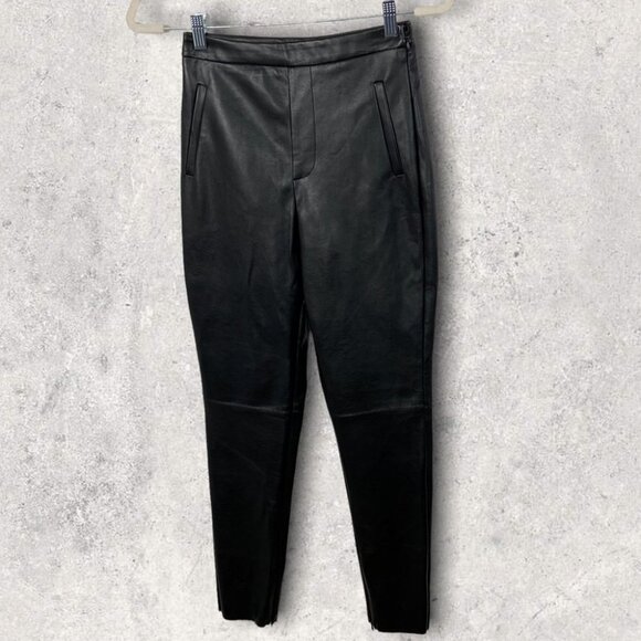 Lulus Vegan Leather Black Trouser Size XS High Rise Zipper Ankle Faux Stride NEW - Picture 14 of 15